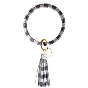 Cute Plaid Keychain Bracelet With Tassel